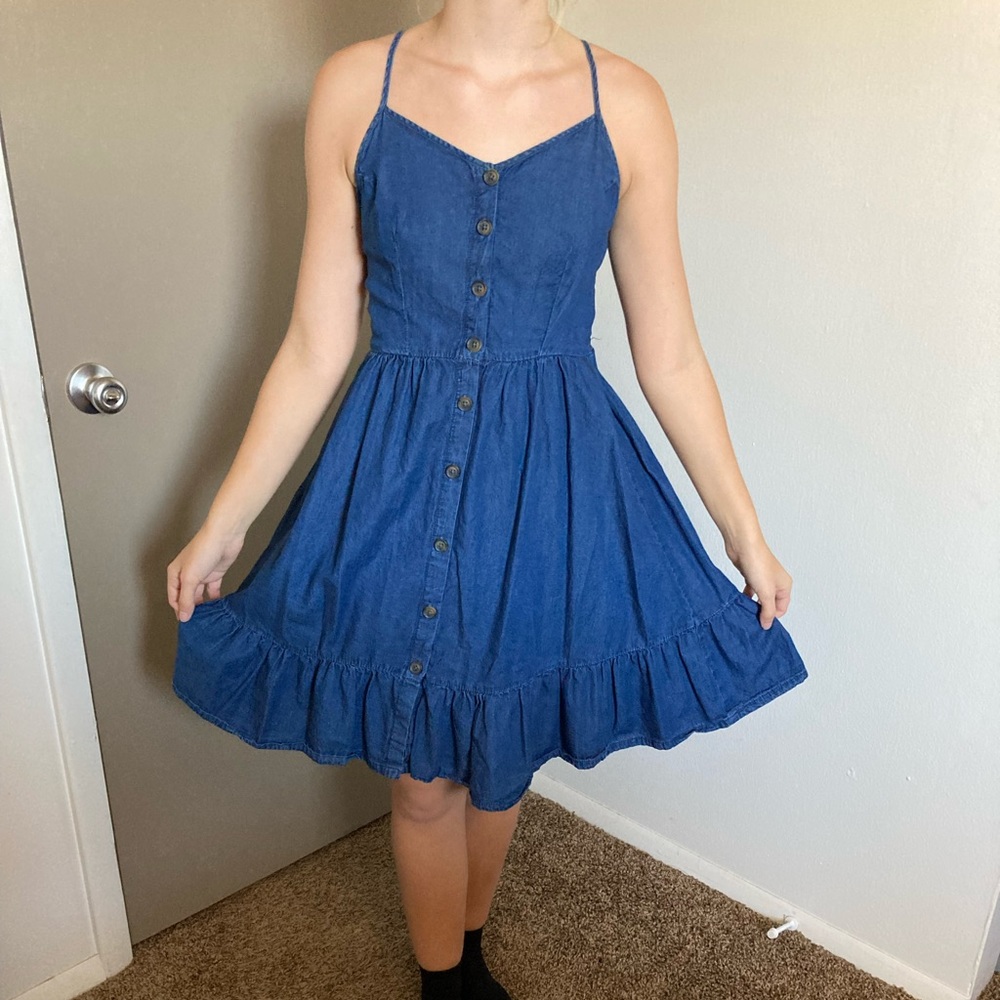 Denim Ruffle Mini Dress
